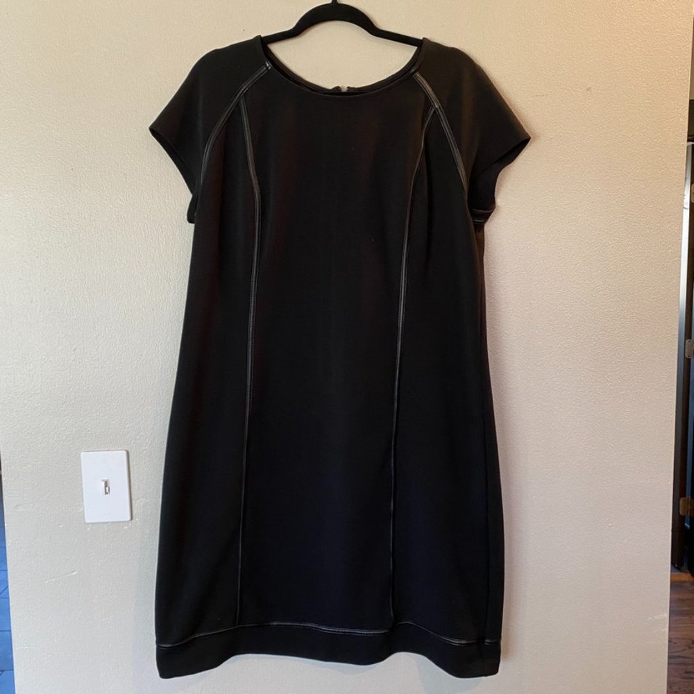 Massimo Dutti Black Dress with Leather Piping and Sleeves XXL